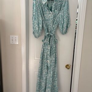 Anthropologie Teal and White Printed Dress